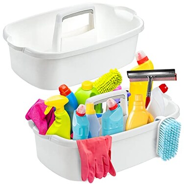 TOPZEA 2 Pack Cleaning Supplies Caddy Large Plastic Cleaning Supply Organizer Bucket with Handle Portable Housekeeping Shower Tote Caddy Under Sink Tool Storage Baskets for Dorm Bathroom Household