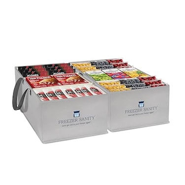 FREEZER SANITY The Original Chest Freezer Organizer Bins Stackable Storage Organizers Deep Freezer Dividers Handles HeavyDuty Waterproof 2 Pack Large 19x14x9