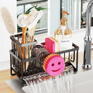 Taugast Sponge Holder for Kitchen SinkSmiley Face Sink Caddy with Removable Brush HolderSelfDraining Sponge Caddy for SpongeSoapDish BrushScrubberKitchen Essentials and Gadgets