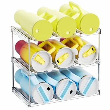 Yieach Larger Compartments Stackable Water Bottle Organizer for 40 oz Stanley Cup HolderYeti and Other Tumbler Organizer3 Tier Wine Rack and Waterbottle Storage Rack for Kitchen CabinetsCountertop