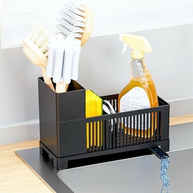 SuoXing Rustproof Kitchen Sink Organizer for CountertopMultifunctional Sink Organizer Caddy OrganizationScrub Brush and Sponge HolderPlastic Sink Storage RackSponge Drain RackDish Soap DispenserBlack
