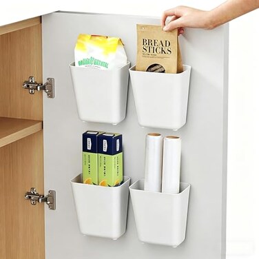 senylanhxy 4 Pack Cabinet Door Organizer Self Adhesive Wall Mount Storage Bins No Drilling Food Grade ABS plastic for Kitchen Bathroom Refrigerator Wardrobe Under Sink Desktop Sundries