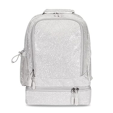 Bentgo Kids 2in1 Backpack Insulated Lunch Bag Glitter Designed 16 Backpack for School Travel Durable Water Resistant Padded Large Compartments Glitter Edition Silver