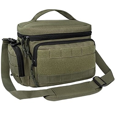 opux Tactical Lunch Box for Men Insulated Lunch Bag Leakproof Soft Military Cooler with Reinforced MOLLE Webbing Patch Panel Heavy Duty Lunchbox Pail for Work Construction Olive Medium 10 Cans
