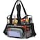 FlowFly Clear Bag Double Decker Lunch Bag for Stadium Events Adult Large Transparent Tote for Men Women With Adjustable Strap and Front Pocket Work and Sporting Events ClearBlack
