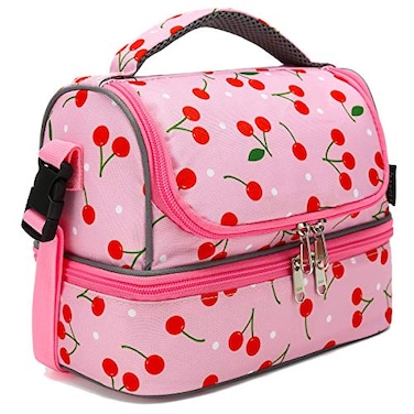FlowFly Kids Double Decker Cooler Insulated Lunch Bag Large Tote for Boys Girls Men Women With Adjustable Strap Cherry