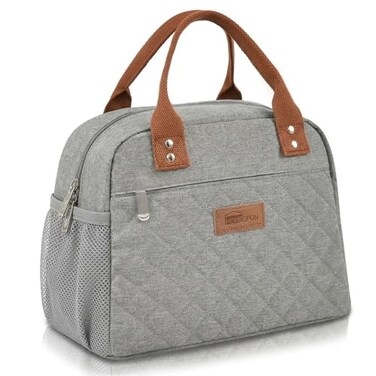 HOMESPON Insulated Lunch Bag for Women Men Adults Lunch Tote with Front Pocket Lunch Box Container Cooler Bag for Work Picnic Grey