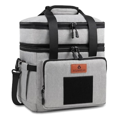 HSHRISH Lunch Box for Men Women Double Deck Heavy Duty Large Insulated Tactical Lunch Bag Durable Cooler Bag With Shoulder Strap for Adults Work Picnic Road Trip Grey15L