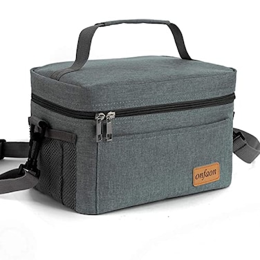 ONFAON Lunch Bag for MenWomen Insulated Reusable Lunch Box Leakproof Cooler Tote Bag Freezable with Adjustable Shoulder Strap for Office Work Picnic BeachGrey