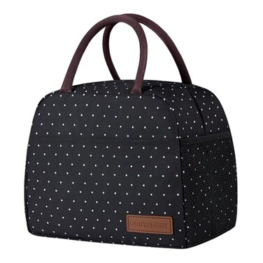 douyadady Lunch Bag WomenMen Lunch Box WomenMen black polka dot