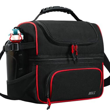 MIER Dual Compartment Lunch Bag Tote with Shoulder Strap for Men and Women Insulated Leakproof Cooler Bag BlackRed