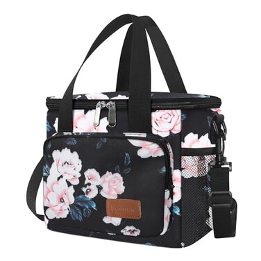 Femuar Lunch Bags for WomenMen Insulated Lunch Bag for Work Office Lunch Cooler Bag Leakproof Lunch Box with Adjustable Shoulder Strap Pink flower