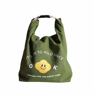 XINGNIAO Japanese Bento Bag Stylish Smiley Face Canvas Insulated Lunch Tote with Handle and Buckle Rollup Lunch Bag