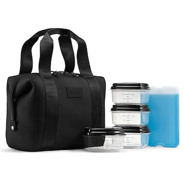 FitFresh Fit Fresh Remi Lunch Bag for Women Work Neoprene Lunch Tote with Containers Ice Pack Reusable Meal Prep Lunch Box Large Capacity Machine Washable Black