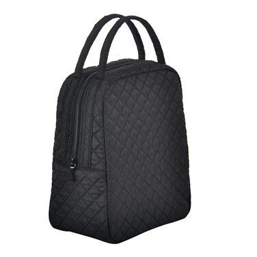 Jula Vance Large Quilted Fabric Cotton Reusable Inusulated Lunch Tote Bag Cooler Snack Bag Women Pretty Thermal Lunch box Storage Gift Bag for Work Outdoor Black