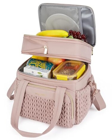 BAGSMART Insulated Lunch Box for Women Double Deck Leakproof Cooler Bag with Expandable Design for Office Work Outdoor Picnic