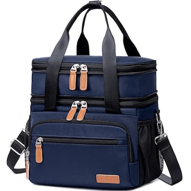 Weitars Insulated Lunch Box for Women MenDual Compartment Waterproof Reusable Large Lunch Bag WideOpen Tote Cooler Bag For Working Picnic Hiking 15L Blue