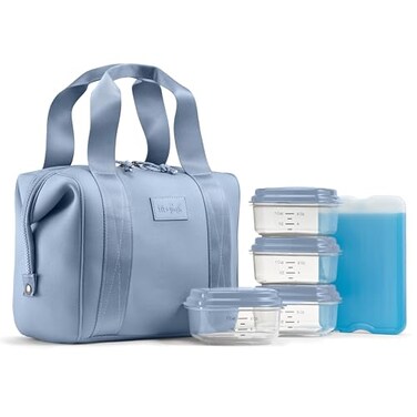 FitFresh Fit Fresh Remi Lunch Bag for Women Work Neoprene Lunch Tote with Containers Ice Pack Reusable Meal Prep Lunch Box Large Capacity Machine Washable Slate