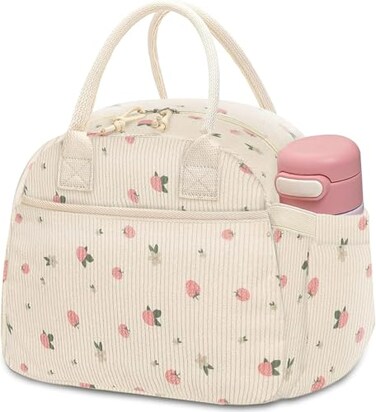 Carry bloom Lunch Box for Women Insulated Lunch Bag Cute Corduroy Lunchbag Reusable Lunchbox for Work 2 strawberry