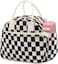 Carry bloom Lunch Box for Women Insulated Lunch Bag Cute Corduroy Lunchbag Reusable Lunchbox for Work checkered black white