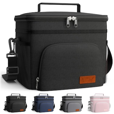 HOTOR Insulated Lunch Box for Men Women LeakProof Cooler Lunch Bag with 4 Pockets Adjustable Strap Ideal for Work Picnic Travel Large Black 1307991