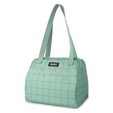 PackItR Freezable Hampton Lunch Bag Sports Grid Sage Built with EcoFreezeR Technology Collapsible Reusable Zip Closure with Front Pocket and Shoulder Straps Designed for Fresh Office Lunches