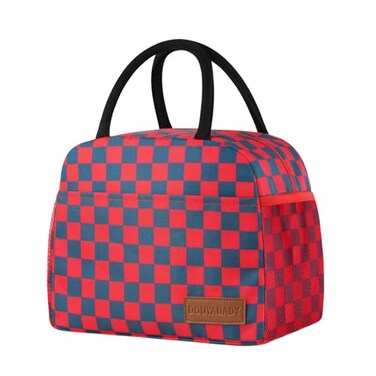 douyadady Lunch Bag WomenMen Lunch Box WomenMen Dark blueRed Checkerboard