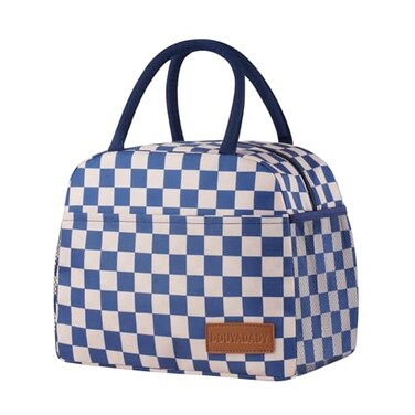douyadady Lunch Bag WomenMen Lunch Box WomenMen BlueBeige Checkerboard