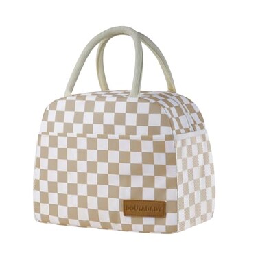 douyadady Lunch Bag WomenMen Lunch Box WomenMen KhakiWhite Checkerboard