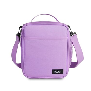 PackIt Freezable Crossbody Lunch Box Lavender Built with EcoFreeze Technology Fully Freezable Collapsible Reusable With Top Handle Front Slip Pocket Effortlessly Carry Fresh Every Time