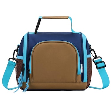 VASCHY Lunch Bag for Kids Boys Cute Reusable Insulated Large Lunch Box Container for Daycare School Kindergarten Preschool Brown Navy