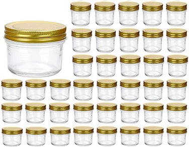 Encheng 4 oz Clear Glass Jars With LidsGoldenSmall Spice Jar For HerbJellyJamsWide Mouth Manson Jars Canning Jar For Kitchen Storage 40 Pack