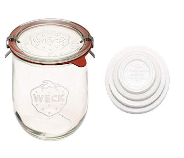 Weck Jars Weck Large Glass Jars for Sourdough Starter Jar with Glass Lid Tulip Jar with Wide Mouth 1 Liter Includes Keep Fresh Cover