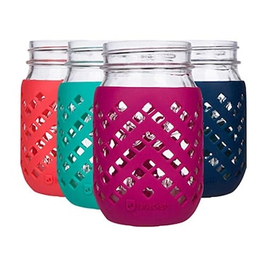 JarJackets Silicone Mason Jar Sleeve Fits 16oz 1 pint REGULARMouth Jars Package of 4 Multicolor