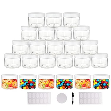 suituts 24 Pack 10 oz 300 ml Plastic Jars with Lids Food Storage Spice Jars Craft Storage Favor JarsEmpty WideMouth Jars for Body Butter CosmeticsClear