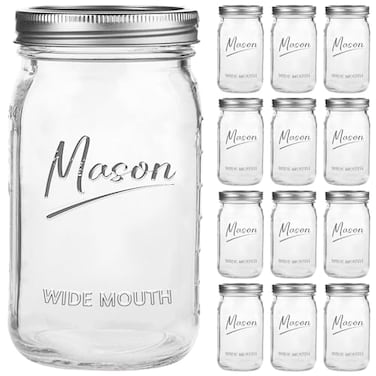 Galssmagic Mason Jars 32 oz12 Pack Quart Wide Mouth Mason Jar With Airtight LidsGlass Canning Jars for Fermenting PicklingMeal PrepOvernight Oats Centerpieces