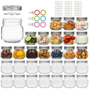 Mcupper 30 Pack Mason Jars 8 oz Half Pint Canning Jars with Lids and Bands for Canning Jam Pickles DIY