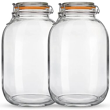 Qianfenie Glass Jars with Airtight Lids 2 Pack Large Mason Jars with Replacement Silicone Seal 1 Gallon Heavyduty Food Storage Container for Fermentation Pickling Eggs Canning Sun Tea Snack