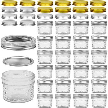 VERONES Mini Mason Jars Mason Jars 4 oz With Regular Lids Ideal for Jam Honey Wedding Favors Shower Favors DIY Spice Jars 25 PACK Extra 20 Lids