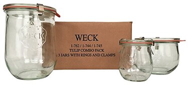 Weck Tulip Jar Combo Pack 1 762 1 744 1 745 3 glass lids 3 rubber rings and 6 clamps