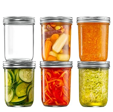 GLING 6 Pack 16 oz WideMouth Glass Mason Jars with Metal Airtight Lids and Bands for 1 Pint Canning Preserving Meal Prep