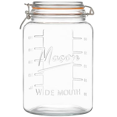 kitchentoolz 1 Gallon Glass Jar with Hinged ClampTop Lid Premium Locking Mason Jar Airtight Rubber Gasket Wide Mouth For Canning Pickling Fermenting Measurement Markings 1 Pack