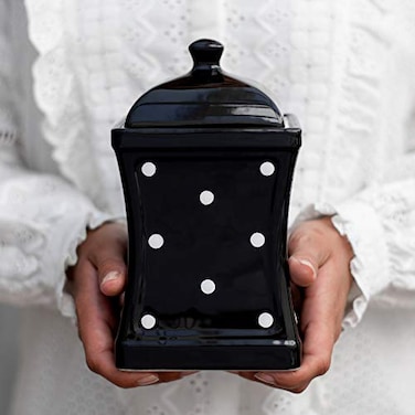 City to Cottage Handmade Black and White Polka Dot Large Ceramic 315oz900ml Kitchen Storage Jar with Lid Pottery Canister Cookie Jar Housewarming Gift