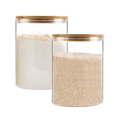 YUNCANG Glass Storage Jars2 PACK 108oz3200ml Clear Glass Food Storage Containers with Airtight Bamboo Lid Stackable Kitchen Canisters for CandyCookieRiceSugarFlourPastaNuts and Spice Jars