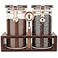 SIQOLNY Glass Coffee Container with Wooden Shelf 2 x 40 FLOZ Coffee Bean Storage with Sealed Closure Clips and Copper Spoon Kitchen Large Capacity Food Storage Jar Ground Coffee Container