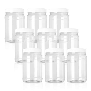Fasmov 9 Pack 32 Oz Plastic Jars with Lids Wide Mouth Clear Empty Plastic Storage Containers for Crafts Dry Food Peanut Butter Honey and Jam Storage