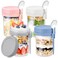 DRKIO 4 Pack Overnight Oats Containers with Lids and Spoons 16 Oz Glass Mason Jars for Overnight Oats Leak Proof Oatmeal Container Great for Cereal Fruit Vegetable Milk Salad Yogurt Meal Prep