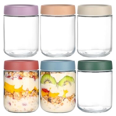 Artcochan Overnight Oats Containers with Lids 16 oz Glass Jars 6 Pack Glass Mason Jars with Airtight Lids Perfect for Oats Yogurt Chia Pudding Snack