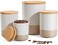Yangbaga Canisters Sets for Kitchen CountertopSet of 4 Ceramic Kitchen Canisters Food Storage Jar with Airtight Wood Lids Spoons LabelLarge Flour and Sugar Containers for Serving Ground Coffee