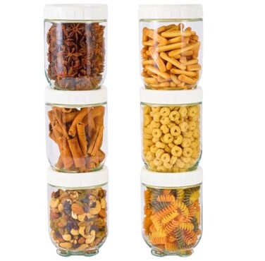 11 Hoa Kinh Hoa Kinh Glass Overnight Oats Jars with Lids 20oz 6Pack Leak Proof Small Stackable Jars Kitchen Canisters for Overnight Oats Cereal Clear Empty Glass Jar with Lids for KitchenWhite 6Pack